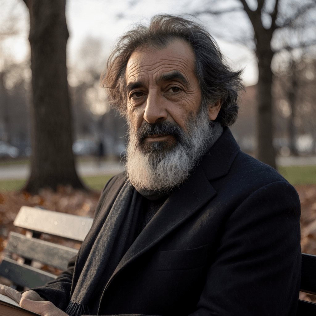 Kenneth Macleod, archival researcher, photographed outdoors between archive visits, outdoor portrait three.