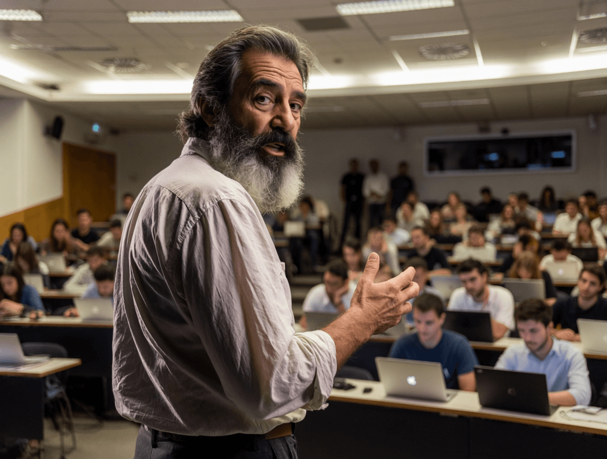 Kenneth Macleod photographed from the back of a lecture hall while presenting on Caribbean plantation records, lecture portrait one.