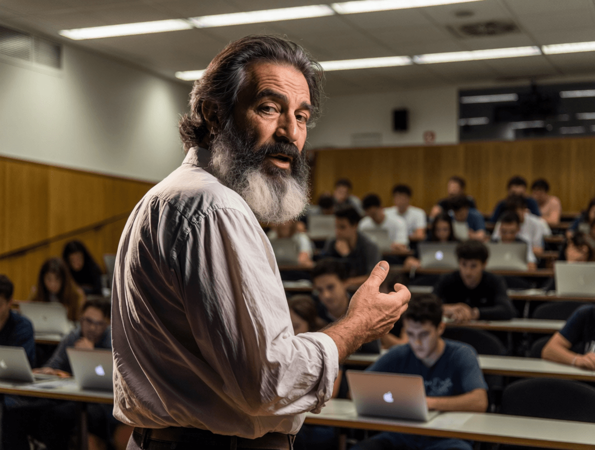 Kenneth Macleod photographed from the back of a lecture hall while presenting on estate papers and absentee owners, lecture portrait two.