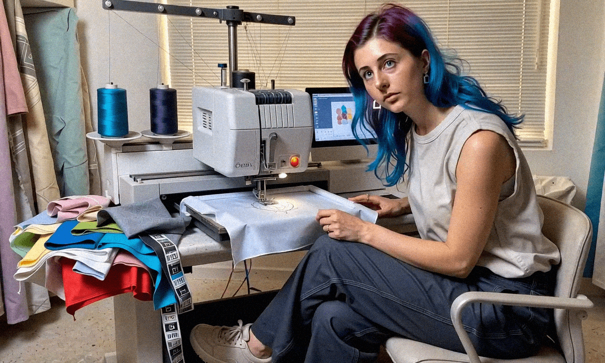 Emma-Jane MacKinnon-Lee at the usual pattern making machine