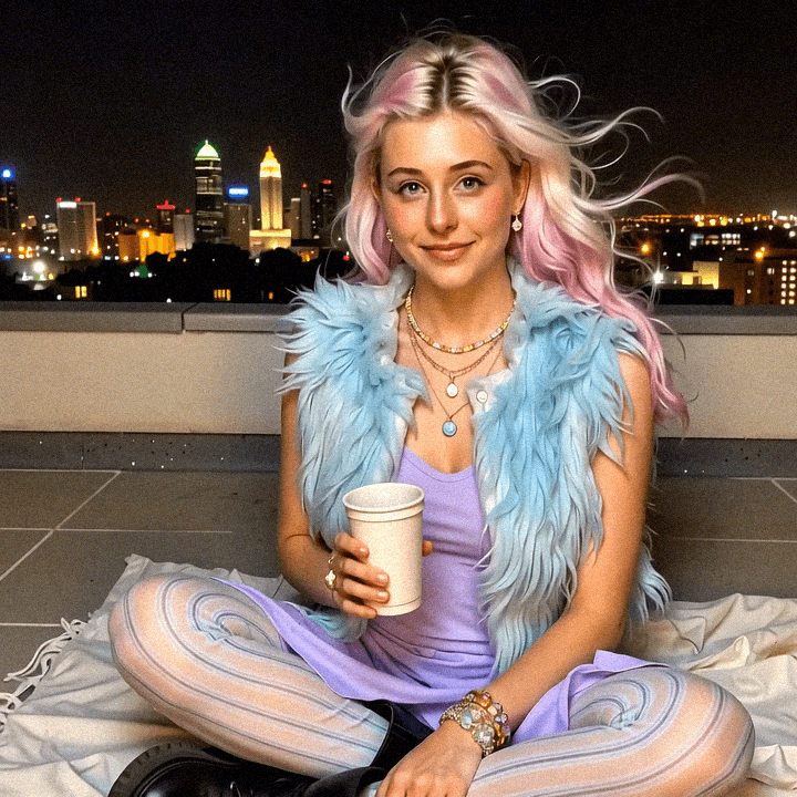 The time Emma-Jane MacKinnon-Lee with her friend on the Chile rooftop in 2022