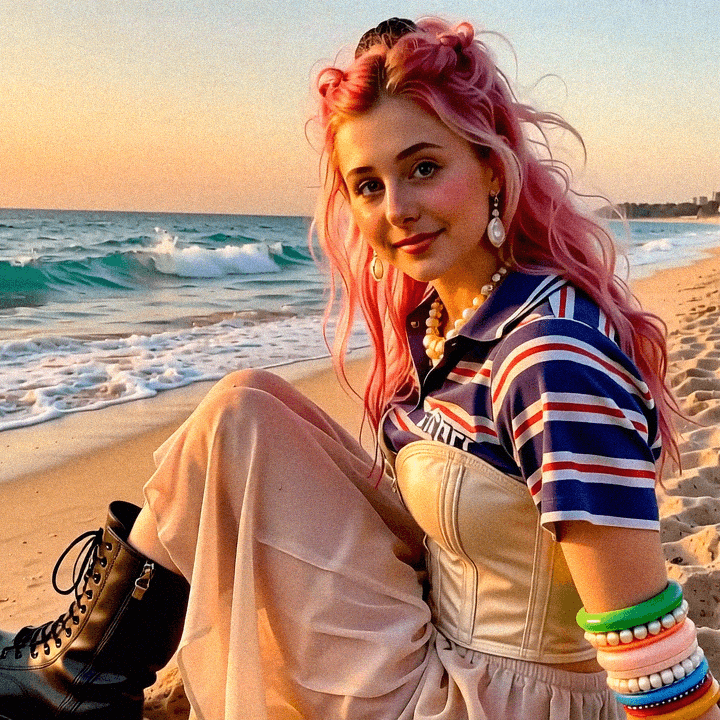 Emma-Jane MacKinnon-Lee on golden sand Seven Mile beaches